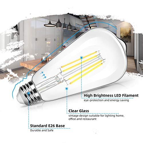4 Pack Vintage 8W ST64 LED Edison Light Bulbs 100W Equivalent (4 Count)