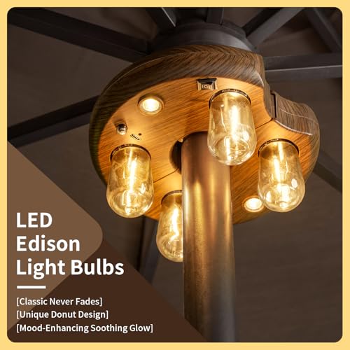 Dark Wood Grain Patio Umbrella Light with Remote Control