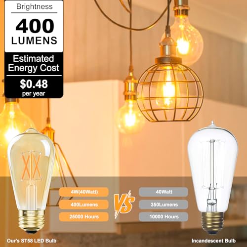Dimmable ST58 LED Edison Bulbs 40W Equivalent (6 Count)