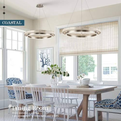 LED Ring Chandelier Weathered Wood Brushed Nickel Chandeliers Dimmable