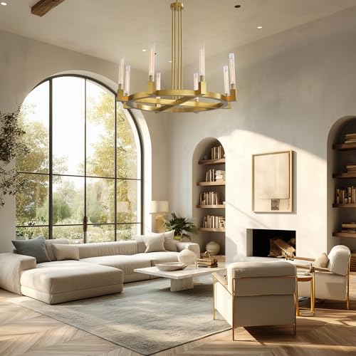 48 Inch Gold Candle Wagon Wheel Chandelier