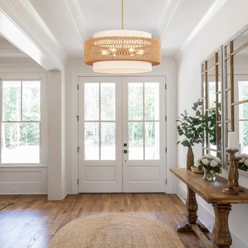 6 Light Rattan Chandelier for Dining Room