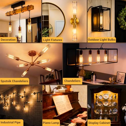 T10 LED Bulb Dimmable Tubular Light Bulb E26 4W Equal 40 Watt Long Edison Light Bulbs 2700K Warm White for Chandelier Industrial Wall Sconces Curio Cabinet Piano Light Desk Lamp 400LM (2 Count)