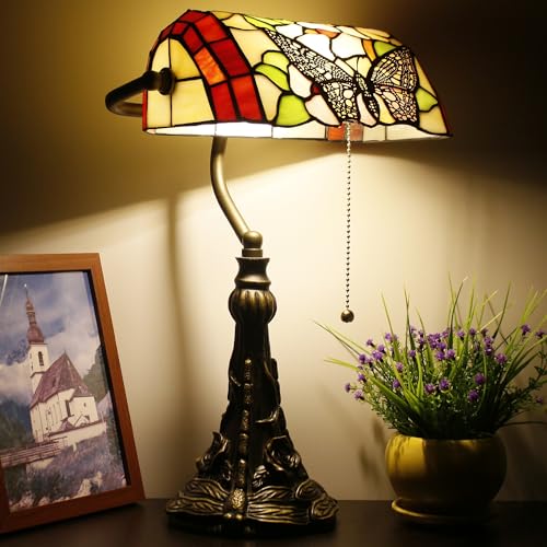 Tiffany Banker Lamp Small Stained Glass Table Lamp Butterfly Style