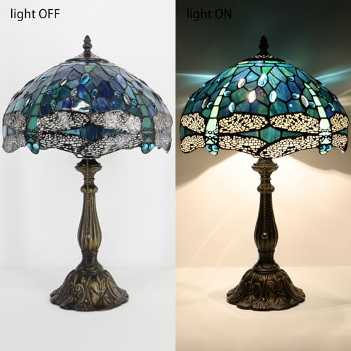 Tiffany Table Lamp Stained Glass Bedside Reading Light W12H19 inch