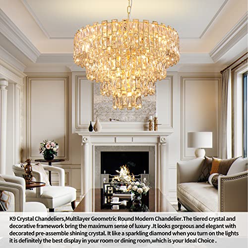 32 Inch Gold Luxury Crystal Chandelier for Dining Room