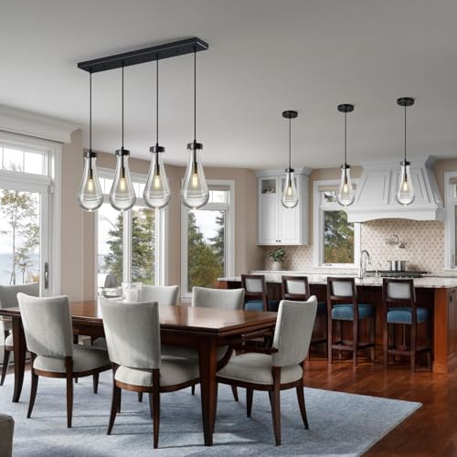 Raindrop Pendant Lights Kitchen Island Teardrop Black Hanging Light Fixtures Clear Solid Glass Pendant Light Modern Chandeliers for Dining Room Porch Corridor Living Room