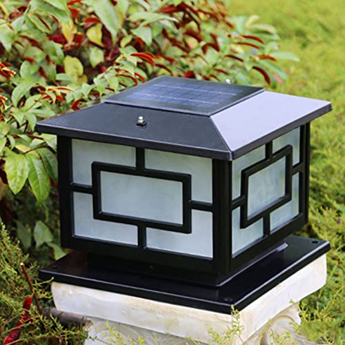 Outdoor Post Lights Square LED Solar Post Lights Outdoor Column Headlight Waterproof Cap Pillar Lamp with Remote Control for Fence Yard Garden Exterior Lantern