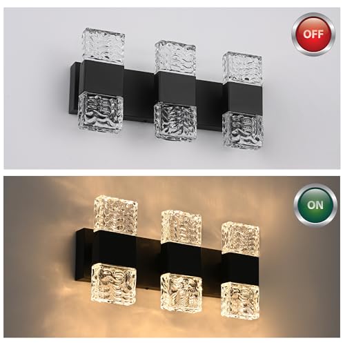 3 Lights Black Modern LED Bathroom Lights Over Mirror 24W