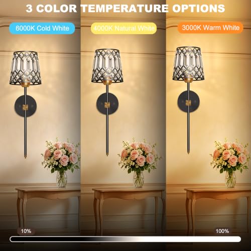 Black and Gold Battery Operated Wall Sconces Set of 2