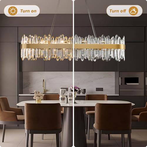 Gold Oval Crystal Chandelier L45.3 inch