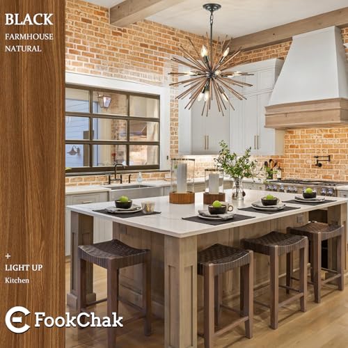 Black Wood Sputnik Chandeliers 12 Light Starburst Light Fixture Solid Wood