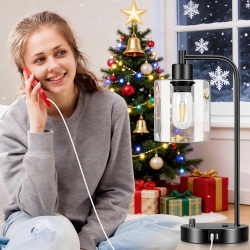 Industrial Table Lamp with USB A+C Ports and Outlet