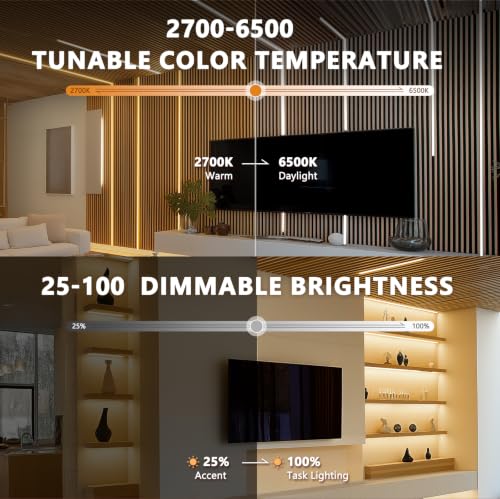 16.4ft 24V Silicone LED Strip Lights Recessed Lighting Wood Slat Wall (Touch Control)
