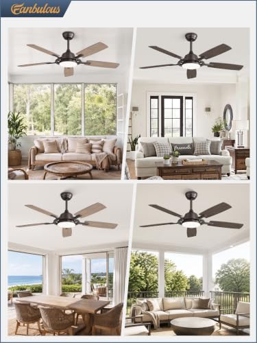 52 Inch Black Ceiling Fans with 3CCT Lights and Remote (Oil Bronze / 52")