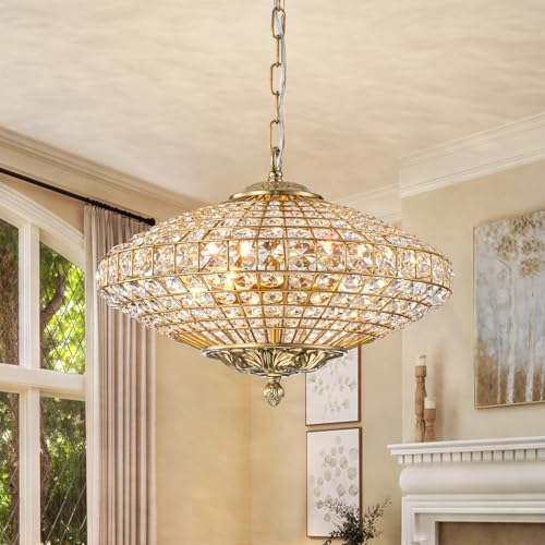 Crystal Chandeliers for Dining Room 18" Vintage Brass Chandelier