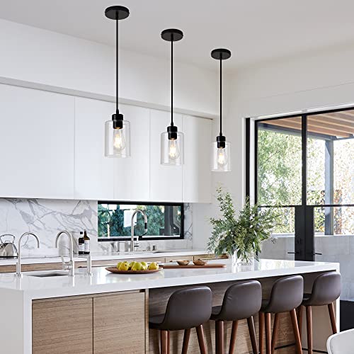 Modern Black Farmhouse Clear Glass Cylinder Pendant Light Fixture