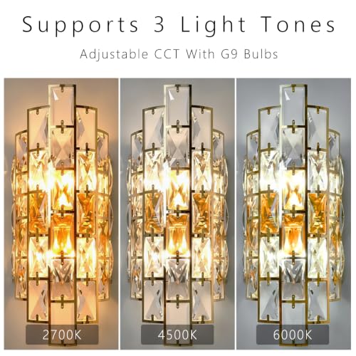 Gold K9 Crystal Wall Sconce with Touch Switch for Bedroom