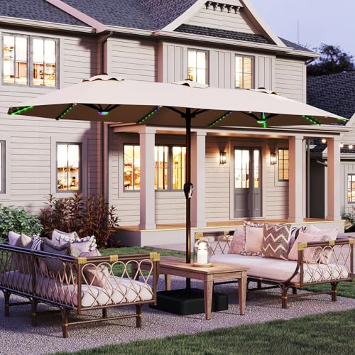 15FT Large Rectangular Patio Umbrella with Solar Lights