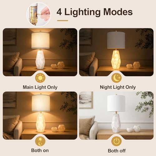 23" Alabaster Living Room Table Lamp Set of 2 with Night Light (2 Count)