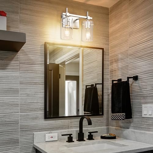 2 Light Wall Scone Vintage Vanity Light Fixtures Brushed Nickel Wall Light for Bathroom Lights Over Mirror with Glass Shade Light Fixtures