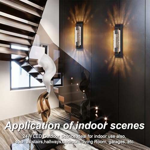 15.7in Black Outdoor Wall Sconces Modern LED Crystal Exterior Lights