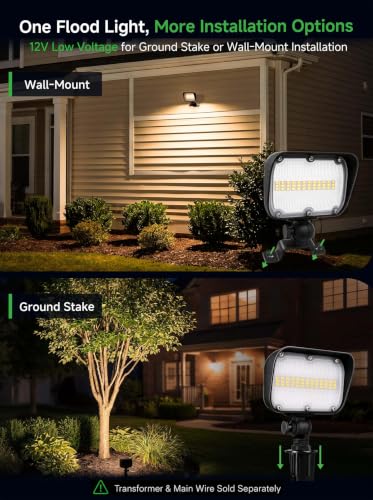 Low Voltage Landscape Flood Light (12W Warm White (3000K) / 1 Pack(Wiring Required))
