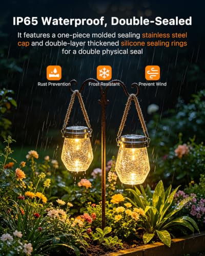 6 Pack Solar Powered Cracked Glass Jar Lights Outdoor Hanging LED Lantern (6 Count)