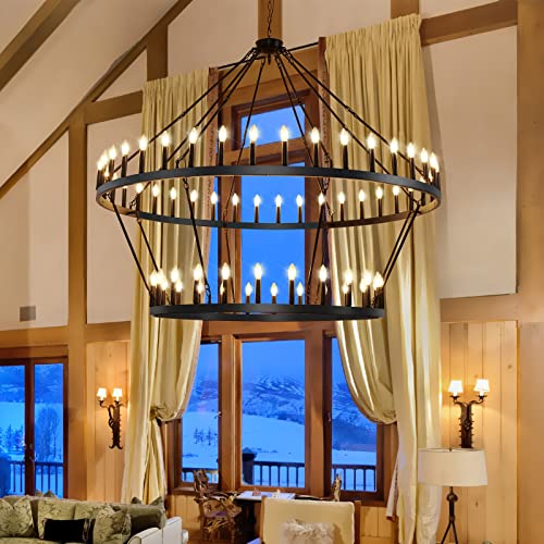 2 Tier Black Large Wagon Wheel Chandelier