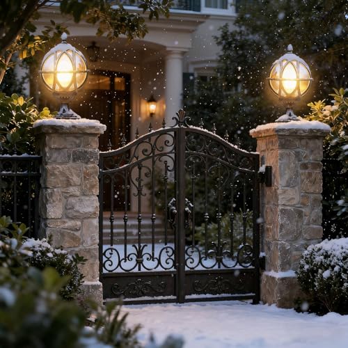 Outdoor Post Light Fixture Hardwired Column Lights with Amber Glass Globe