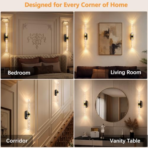 Crystal Battery Operated Wall Sconces Set of 2 for Home Space (2 Count)