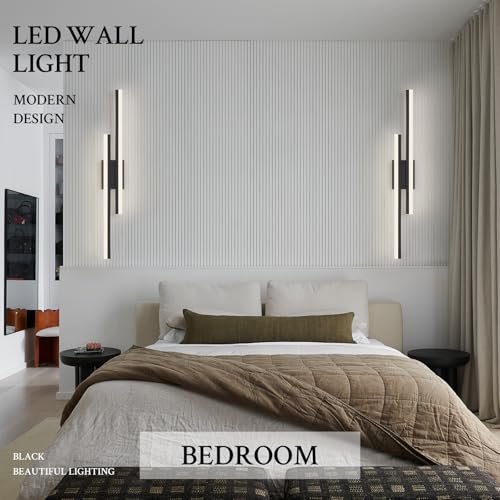 LED Wall Sconce Set of 2 Black Remote Modern LED Vanity Lights Set of 2 Indoor Wall Light Fixtures for Living Room (2 Count)