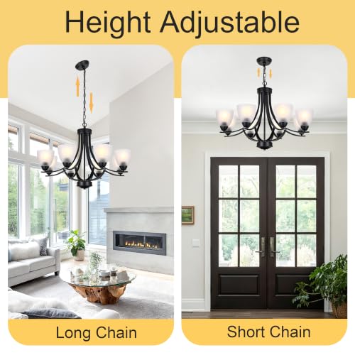 8 Light Black Industrial Hanging Pendant Lighting Over Table with Clear Glass Shade