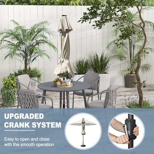 USA 10-Year-Non-Fading 10ft Market Patio Umbrella, Commercial Grade Table Sun Umbrella with 80 Solar LED Lights, Crank Open, Windproof & UPF 50+ UV Protection for Garden, Deck, Pool, Backyard, Antique Beige