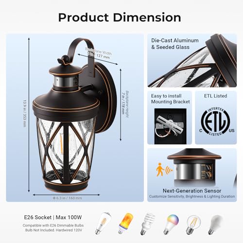Bronze Outdoor Porch Light (Oil Rubbed Bronze (Gold Trim) / 1-Pack)