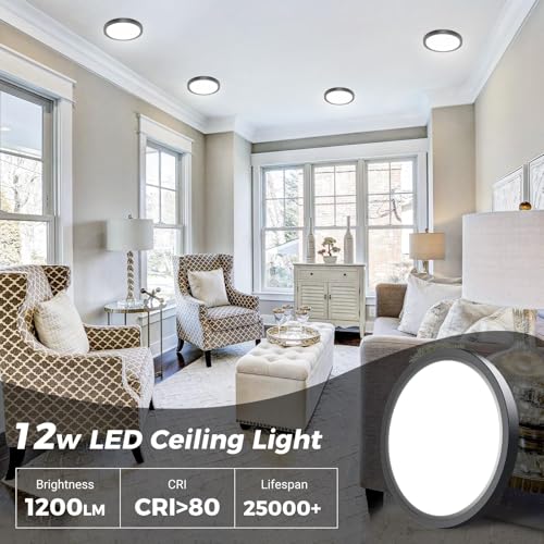 6PACK Flush Mount LED Ceiling Light Fixture Black (6 Count)