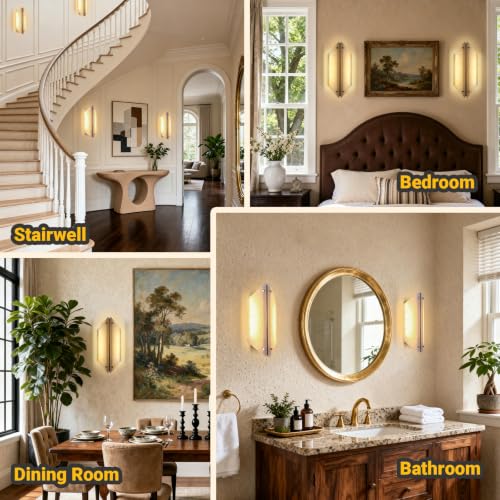 Alabaster Wall Sconces Bathroom Vanity Light Gold 13.8" 1 Pack