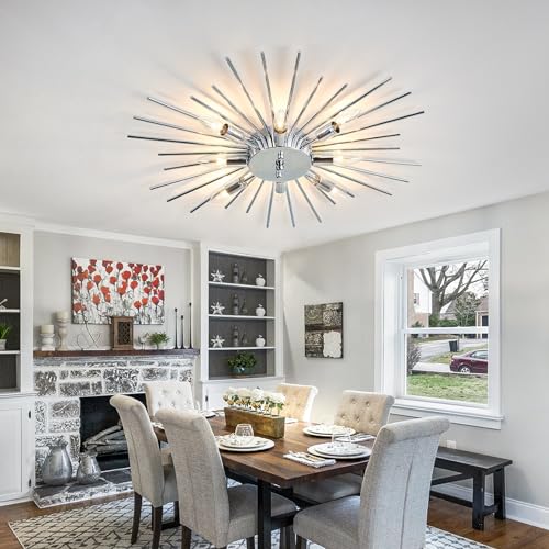 Semi Flush Mount 8 Light Ceiling Light Modern Metal Ceiling Lighting Chrome Light Fixture Chandelier for Farmhouse Kitchen Dining Room Bedroom Hallway Living Room
