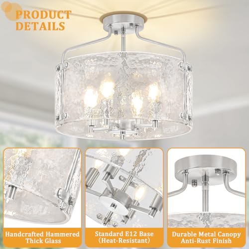 Modern Brushed Nickel Semi Flush Ceiling Light