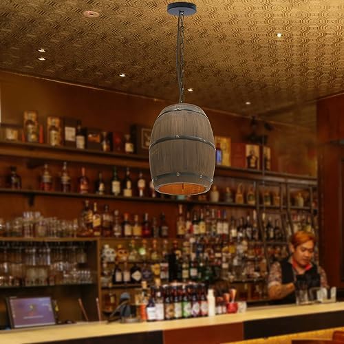Wooden Wine Barrel Chandelier Bar Cafe Lights Vintage Rustic Wine Barrel Decor Hanging Light Kitchen Light Fixtures Pendant Lamp Barrel Shade Ceiling Light Farmhouse Pendant Light