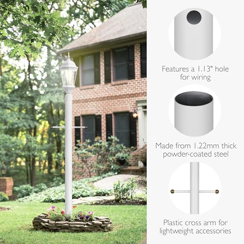 Traditional Outdoor White Lamp Post with Cross Arm for Driveways and Porches