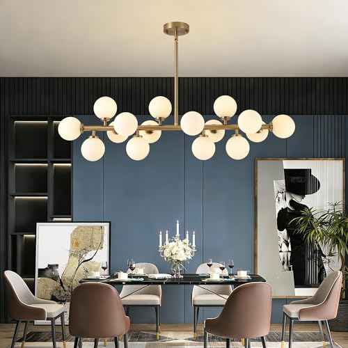 Mid Century Modern Chandelier Over Table, 16-Light Globe Sputnik Chandelier Rectangle Pendant Lighting Fixture Hanging Ceiling Light for Dining Room, Kitchen Island