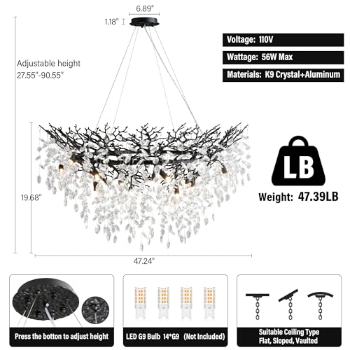 47" Black Crystal Chandelier