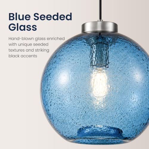 11.8" Coastal Blue Globe Seeded Glass Kitchen Island Pendant Light