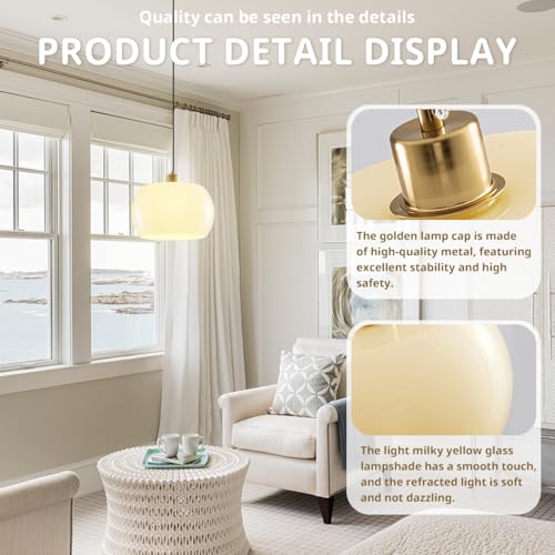 Modern Gold Hardwire Pendant Light with Milk Yellow Glass Shade