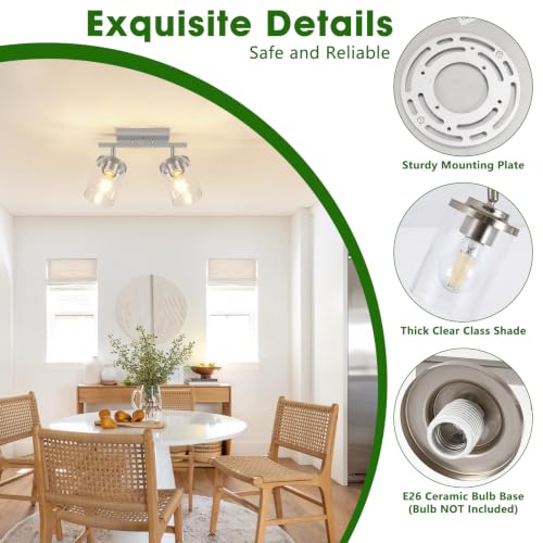 2 Lights Brushed Nickel Kitchen Track Lighting Fixtures Ceiling Mount