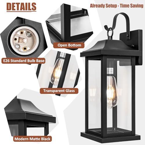 2 Pack Large Outdoor Light Fixtures Porch Lights Exterior Black (2 Count)