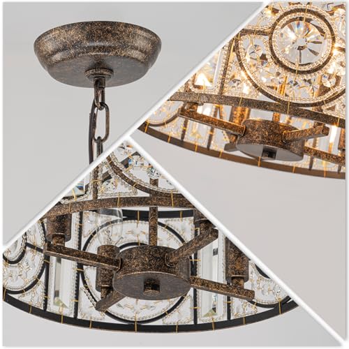 Bronze Vintage Crystal Chandeliers for Dining Room 14.17" Drum Pendant Lights