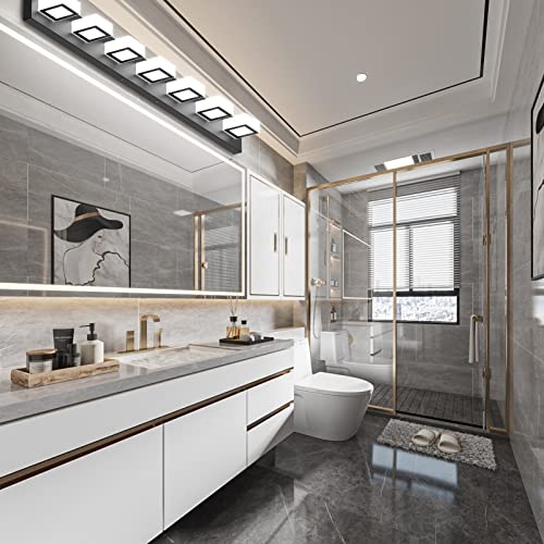 46" LED Modern LED Black Vanity Lights Fixtures 7 Lights Acrylic Matte Black Vanity Lights Modern Black Bathroom Wall Lighting Over Mirror