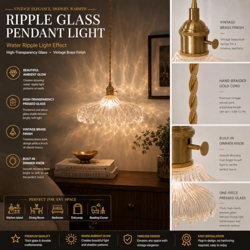 Plug in Pendant Light with Water Ripple Effect Thickened High